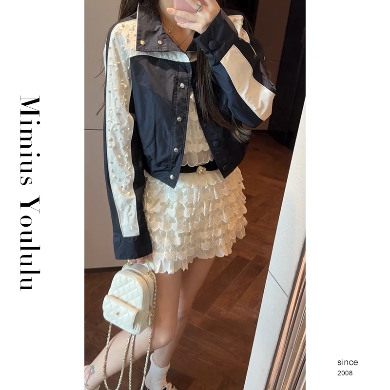 【mimius】P 25早秋重工钉珠拼色棒球服+刺绣裙裤(松紧腰)G07008