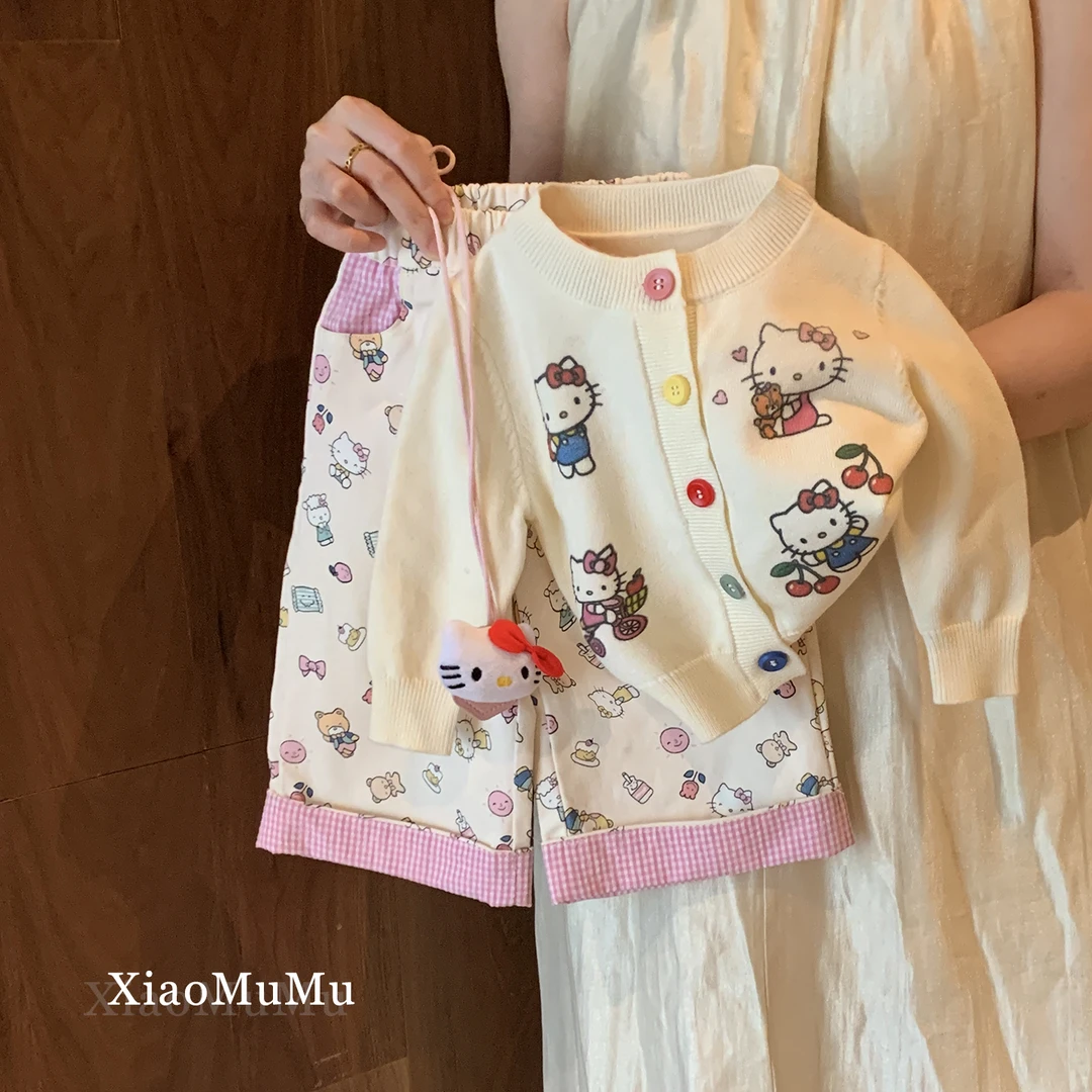小沐沐女童套装洋气秋装2025新款小童女宝宝阔腿裤毛衣开衫两件套