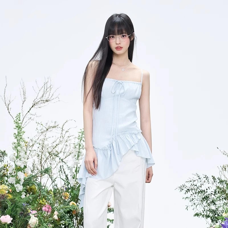 【专属】ELEVEN SLEEP夏季法式不规则吊带连衣裙蓝色高级感裙子女