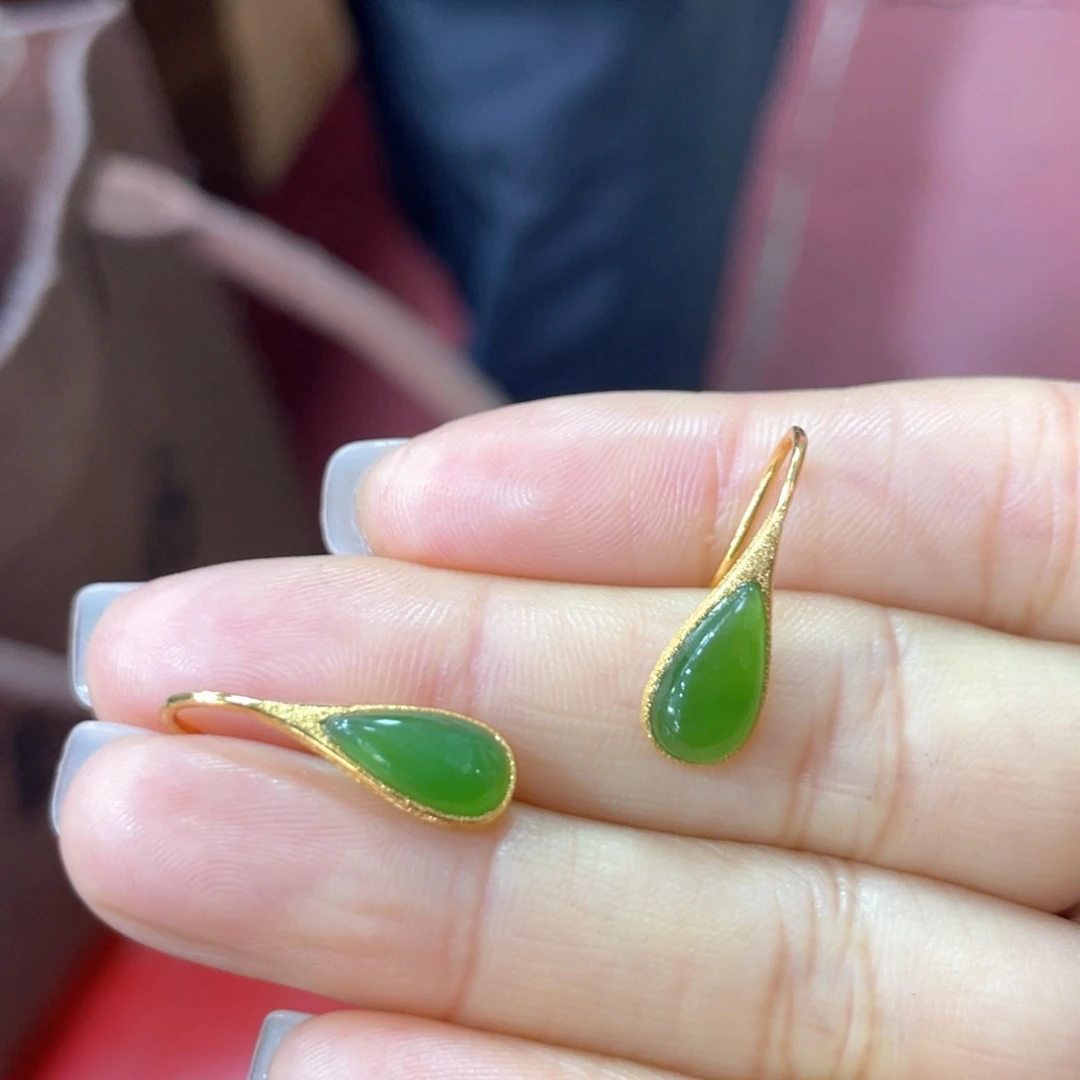 银S925镶嵌和田玉耳饰