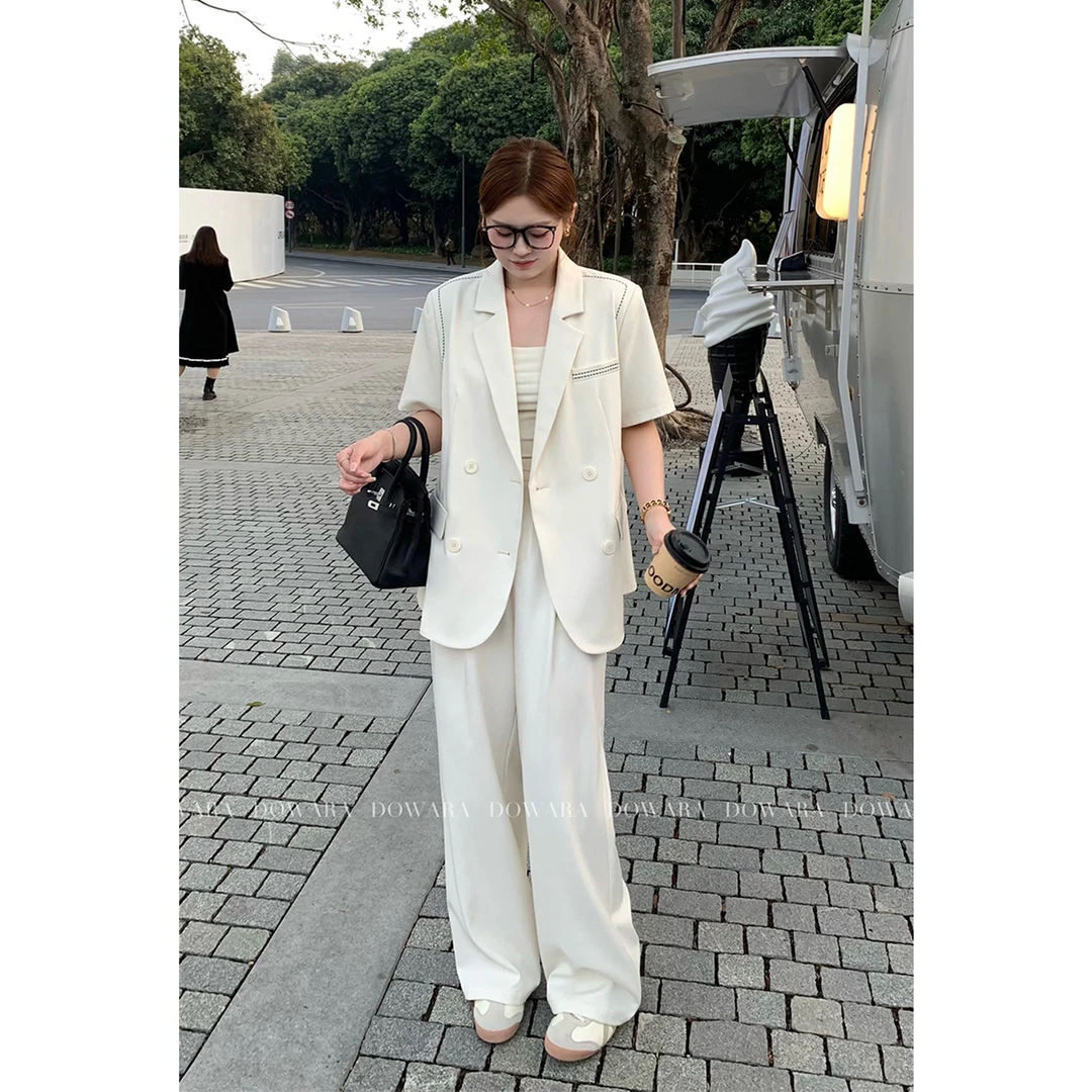 现货大婉酱微胖定制驳领西装西裤两件套春季韩版高级感套装 7992D