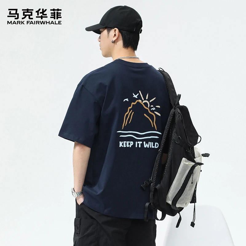 马克华菲纯棉短袖T恤男士2025夏季新款重磅美式圆领潮牌上衣体恤