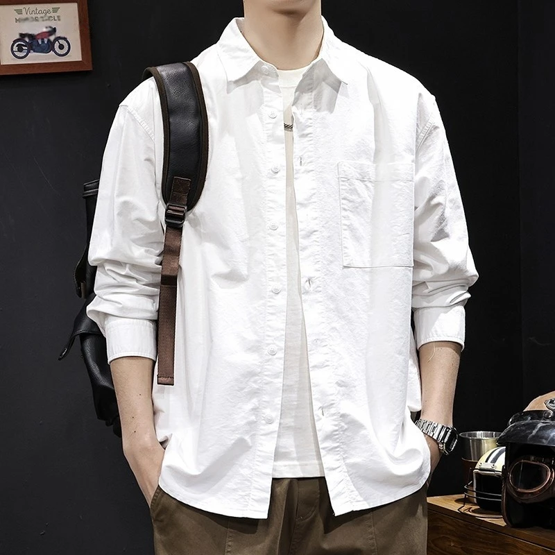 MR.MUDI/穆迪先生衬衫外套男男士衬衣长袖白色休闲百搭宽松潮流男