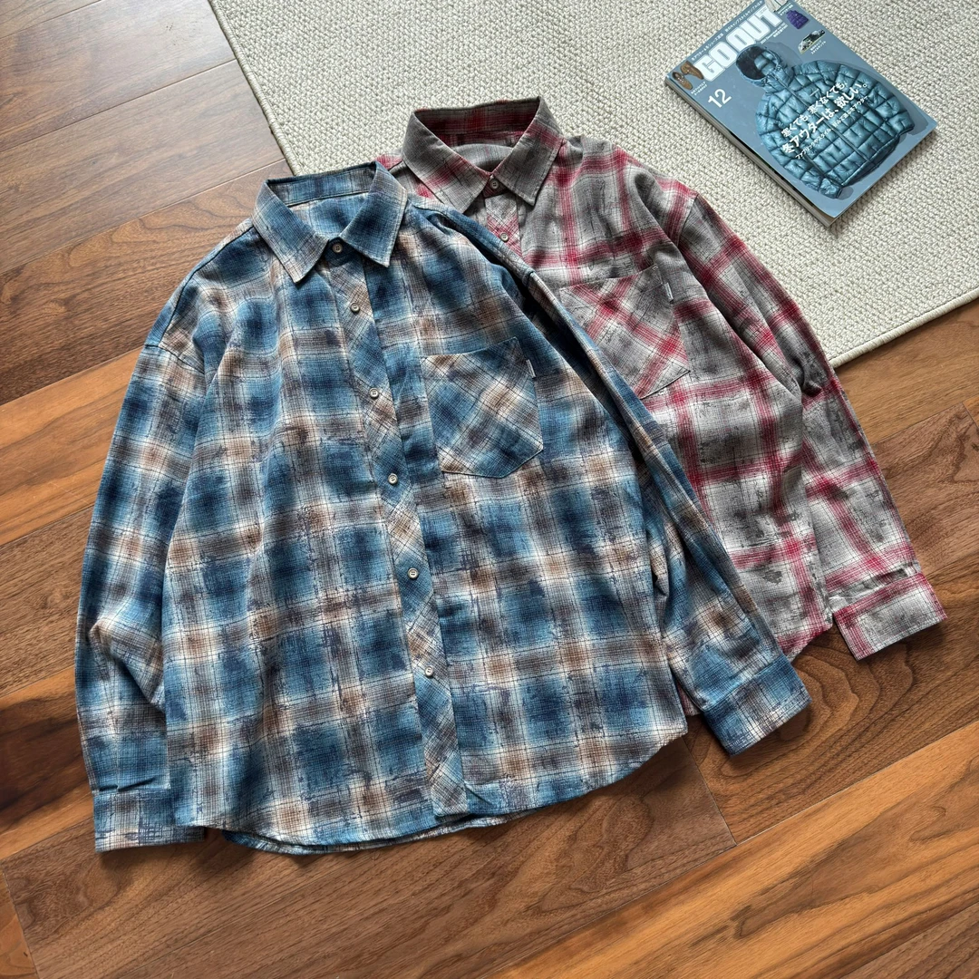 Kaqi Dashu25SS 春夏 复古流苏磨破格子衬衫-HC-523