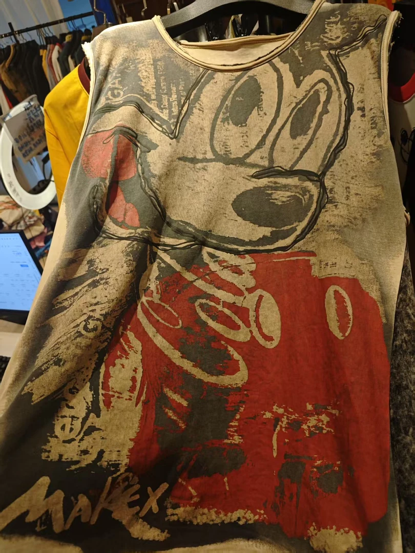 【米老鼠无袖T恤-8002】R77新款夏季破洞风格T恤男女同款时尚百搭