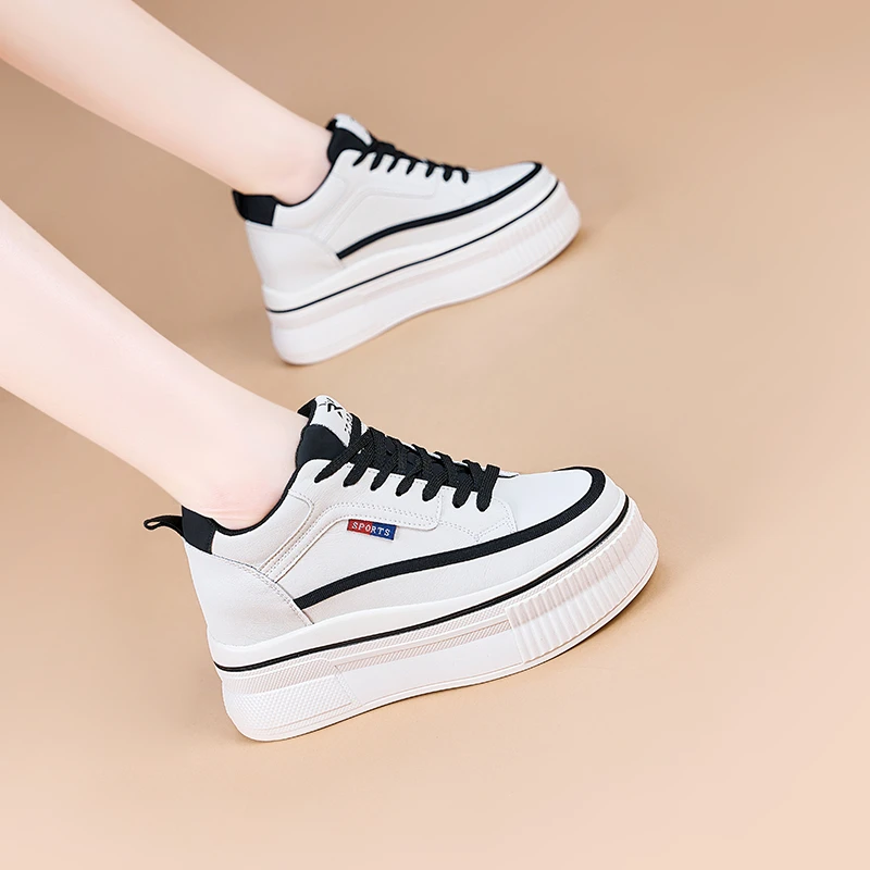 8CM厚底增高小白鞋女2025春季爆款百搭透气旅游休闲增高女鞋C1166