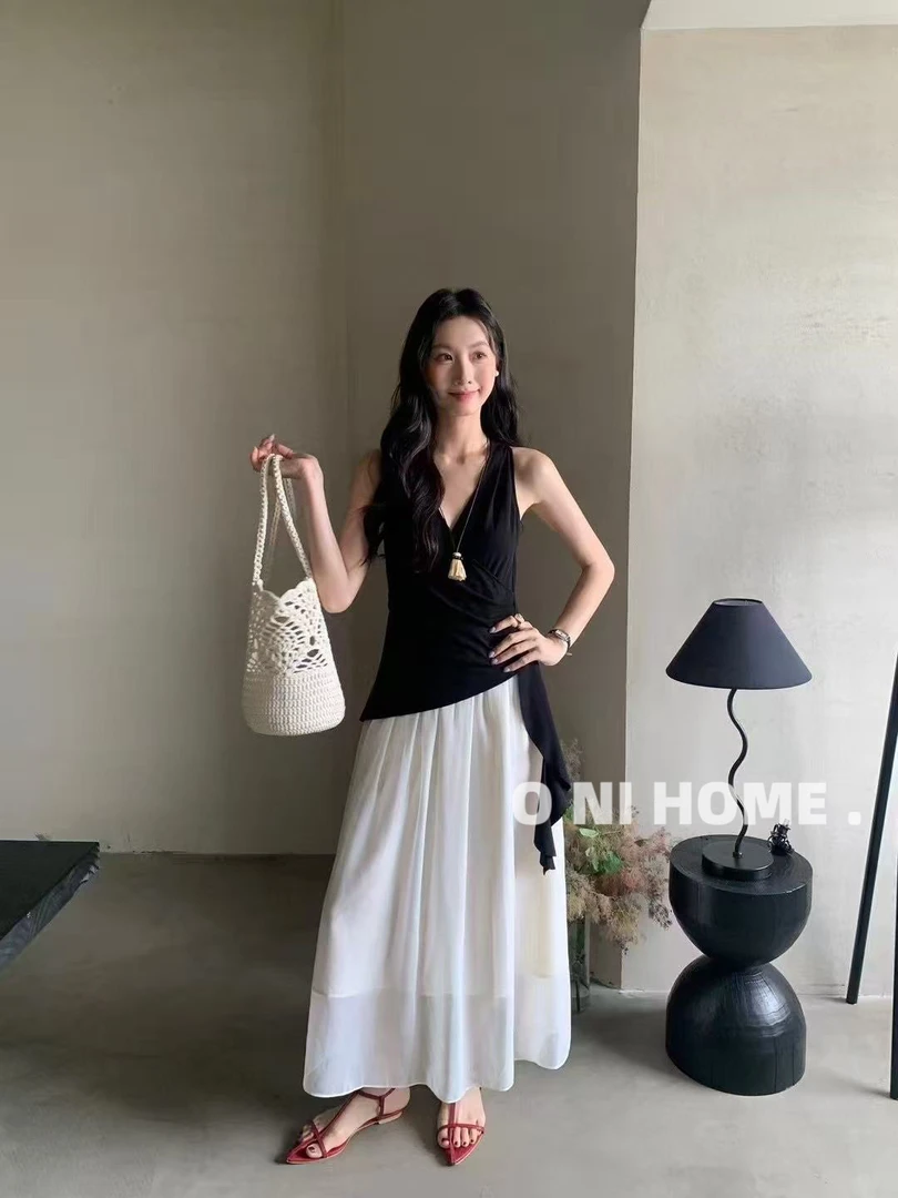 【欧尼家】花开半夏~气质拼接连衣裙 裙长127