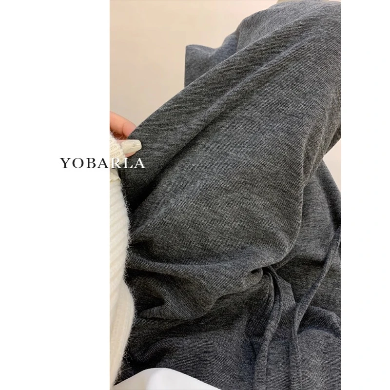 灰色糯米休闲裤女秋冬新款大码胖mm加绒梨形身材高腰垂感阔腿裤子