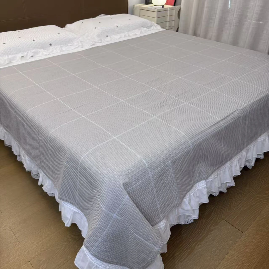 160*200苎麻棉蜂窝床单可水洗双面款亲肤绗缝床盖风透气