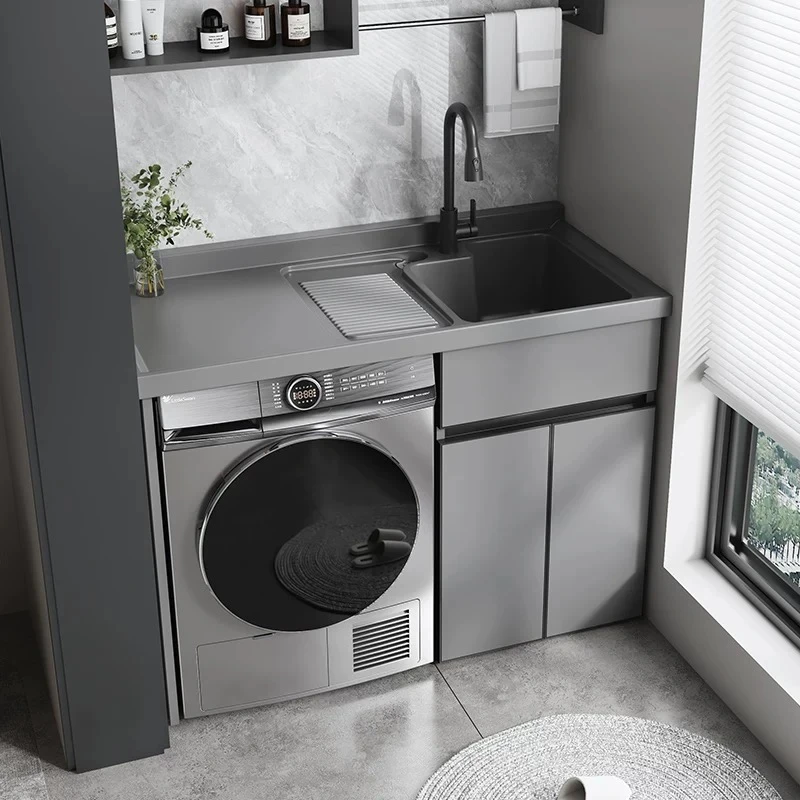 太空铝阳台脸盆洗衣机柜组合定制滚筒洗衣槽池台阳台洗衣柜一体盆