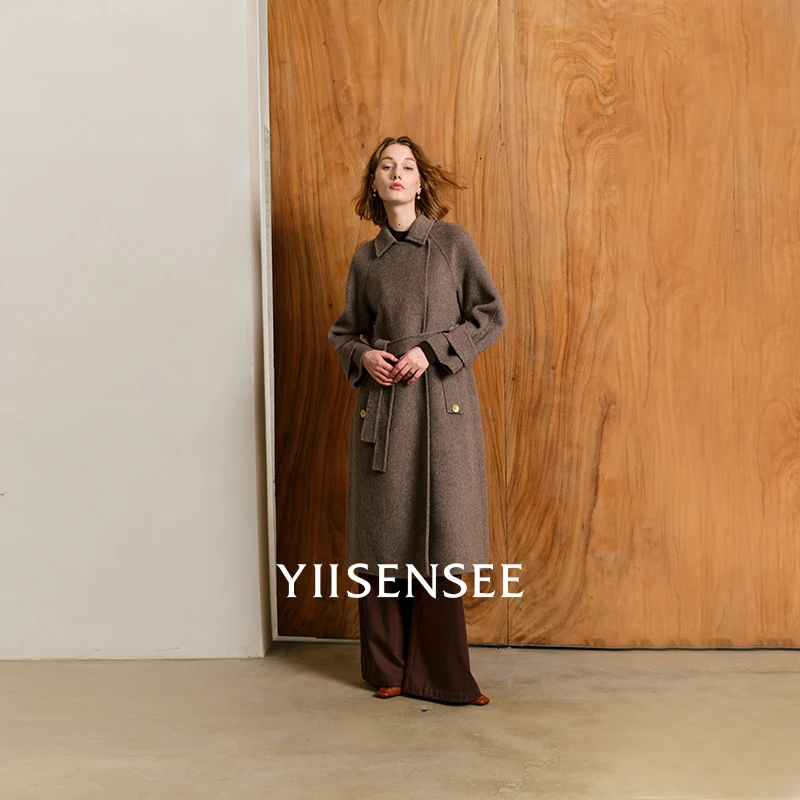 YIISENSEE逸识冬季2025新款风衣款大衣垂坠感中长款气质呢子外套
