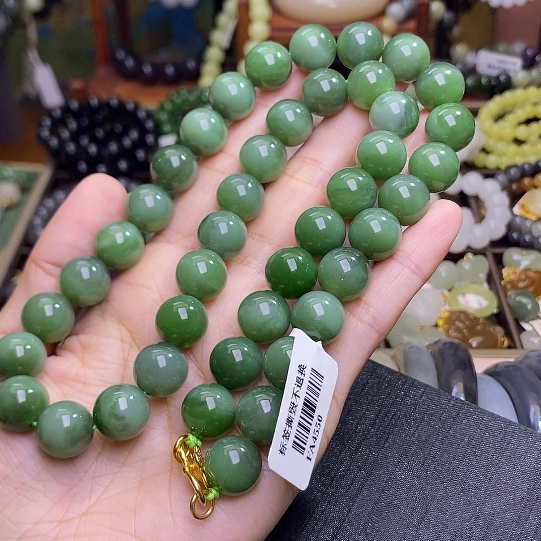 和田玉未镶嵌颈饰猫眼碧玉项链约12MM