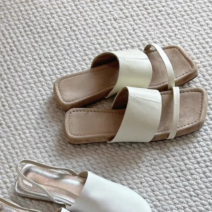 羊皮版~小众真皮厚底一字拖鞋女夏季外穿法式软底半拖鞋凉拖半托