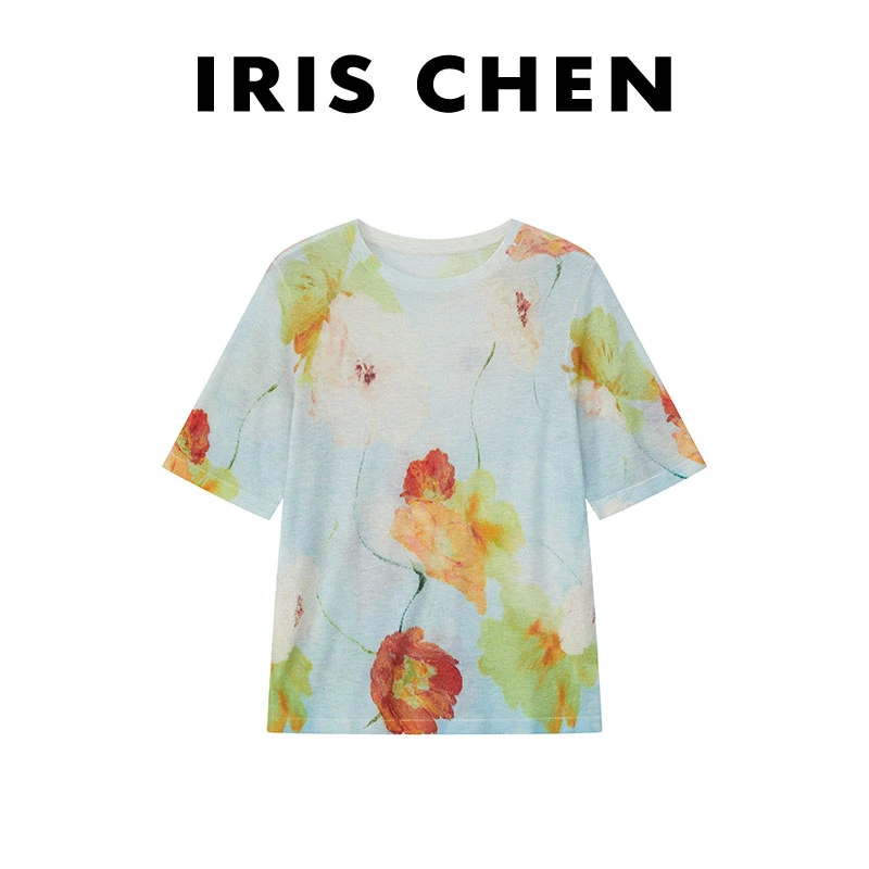 现货IRIS CHEN 水墨丹青 2025春夏绵羊毛透气吸汗上衣短袖25SY288