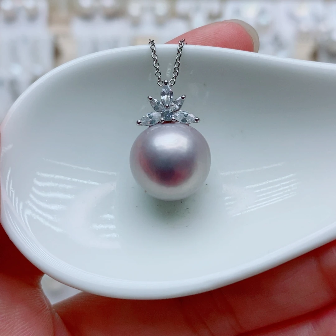 淡水珍珠银S925镶嵌吊坠(赠链)13.3mm