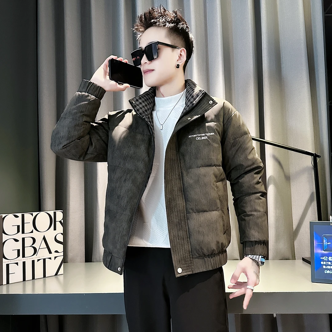 高级感男士潮牌痞帅拼接棉服2025新款时尚休闲立领加厚棉衣外套男