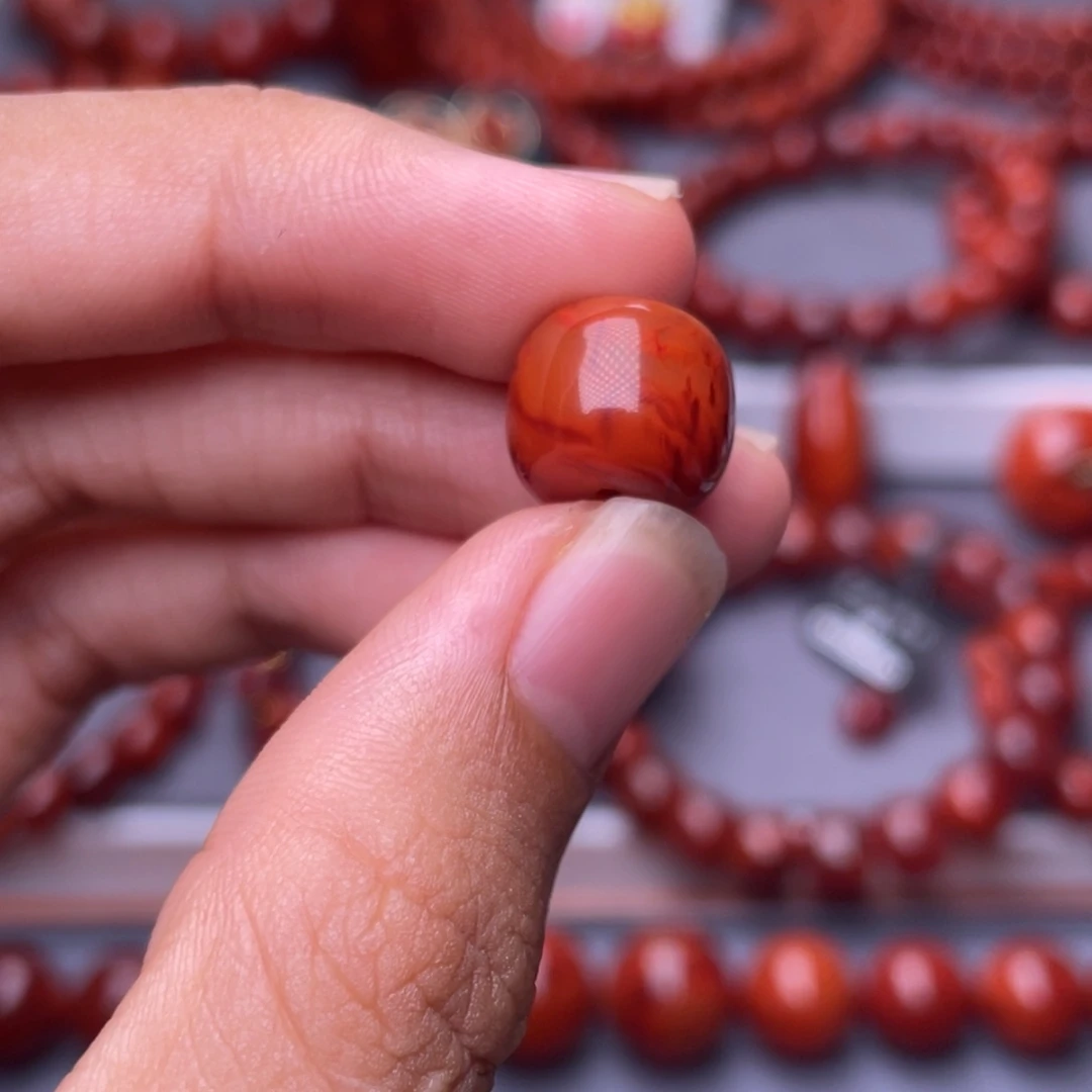 鑫***姐南红玛瑙其他未镶嵌精品12mm瓦西柿子火焰老型单珠