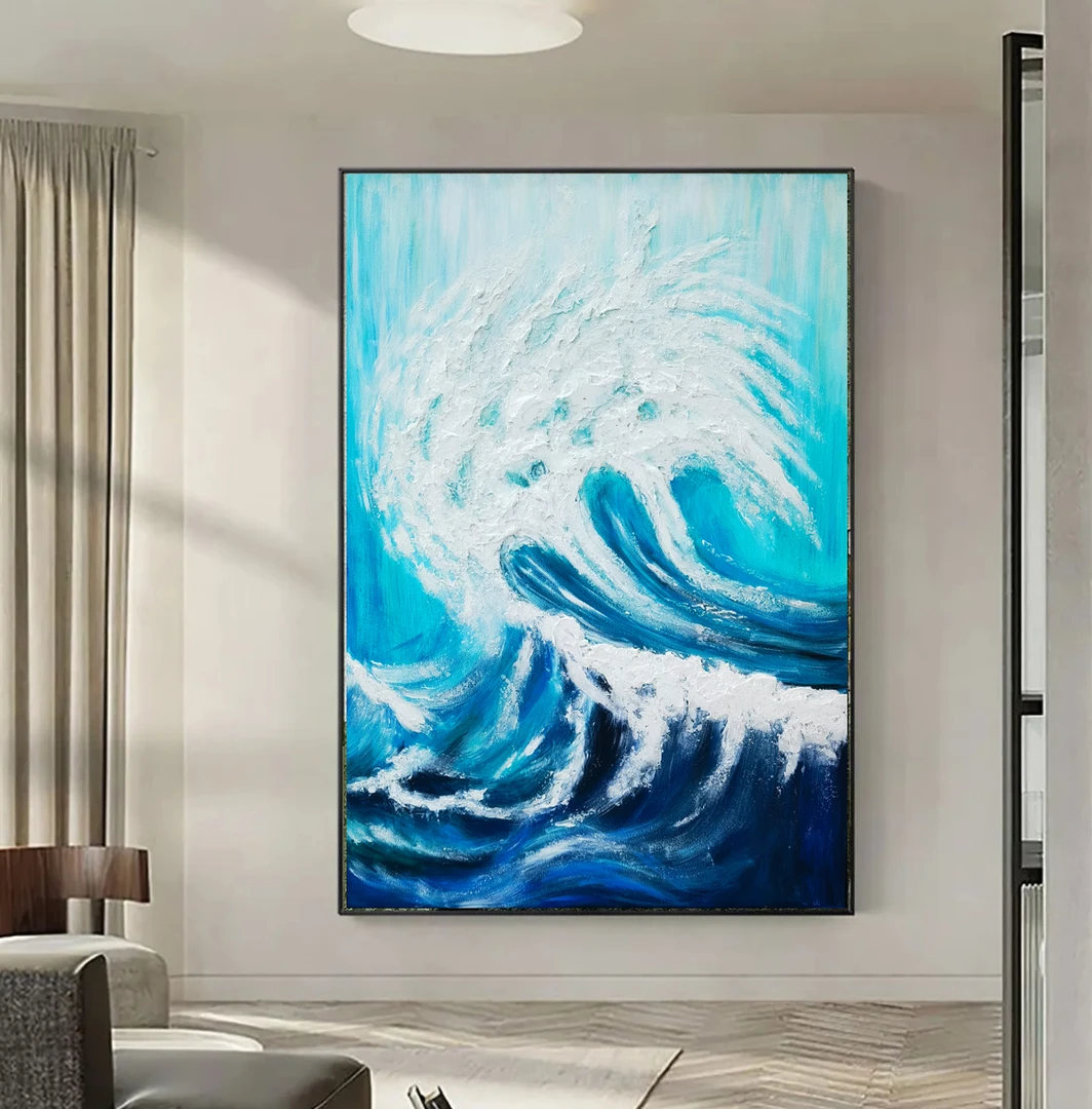 风生水起︱手绘油画客厅装饰画沙发背景墙挂画背景画