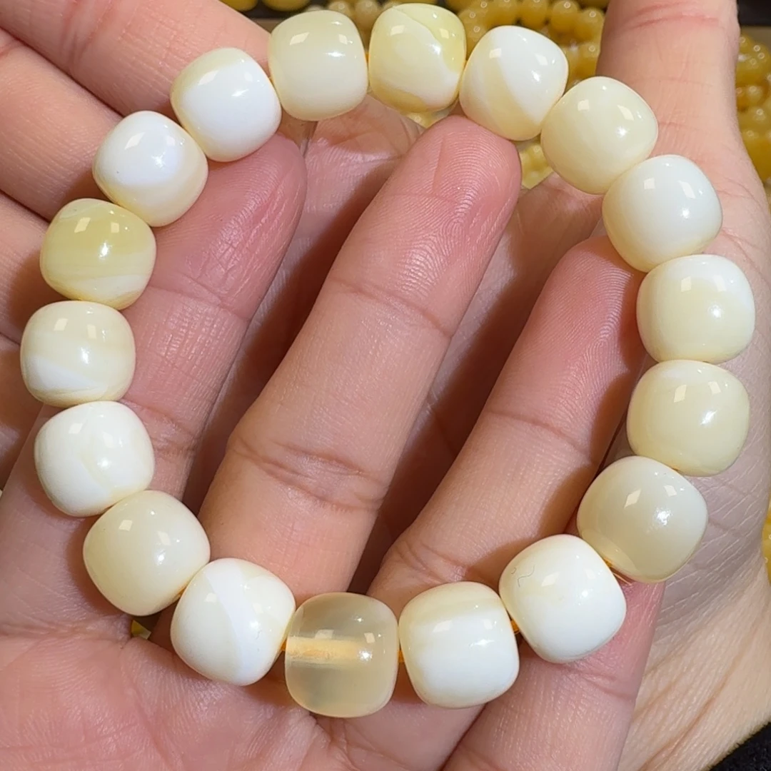 琥珀未镶嵌珠宝奇石12m同料老型白花蜡手串19.5