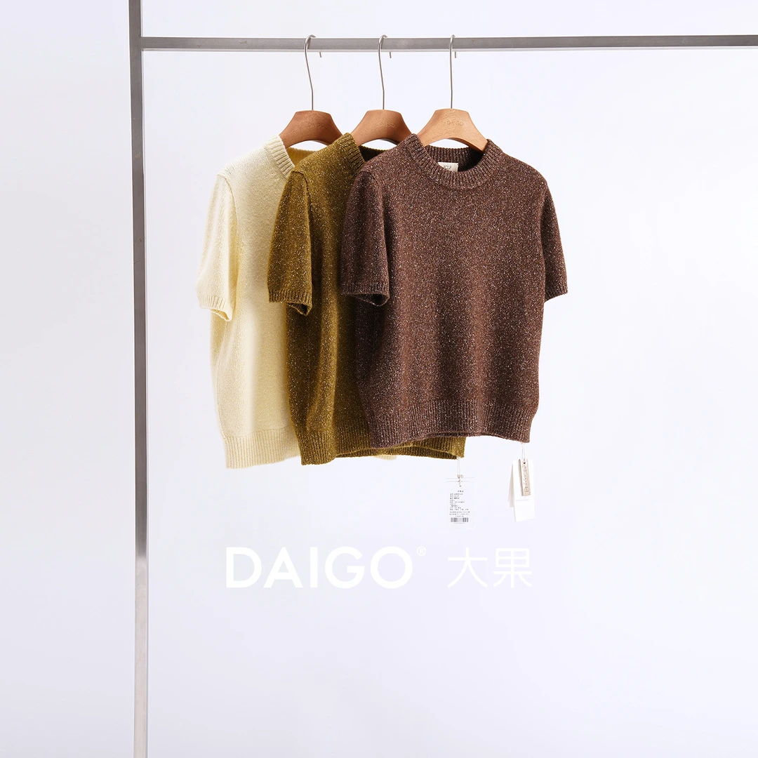 大果store 匠心双股桑蚕丝羊绒夹花~轻软圆领针织短袖