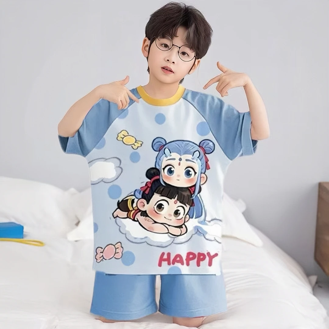 男童睡衣空调6到15岁宽松可爱新款卡通儿童套装短袖男孩家居服