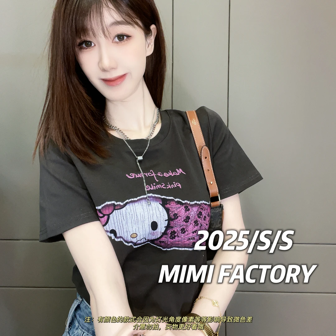 芈芈 2025新款短袖 创意卡通设计短袖T恤女修身显瘦上衣2336#