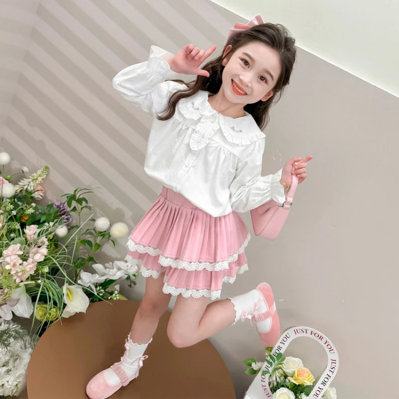 女童衬衫秋装2025新款洋气风小女孩白色打底衬衫