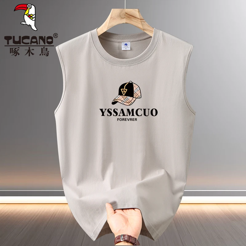 啄木鸟薄款男士背心运动夏季纯棉圆领无袖t恤健身休闲男装坎肩