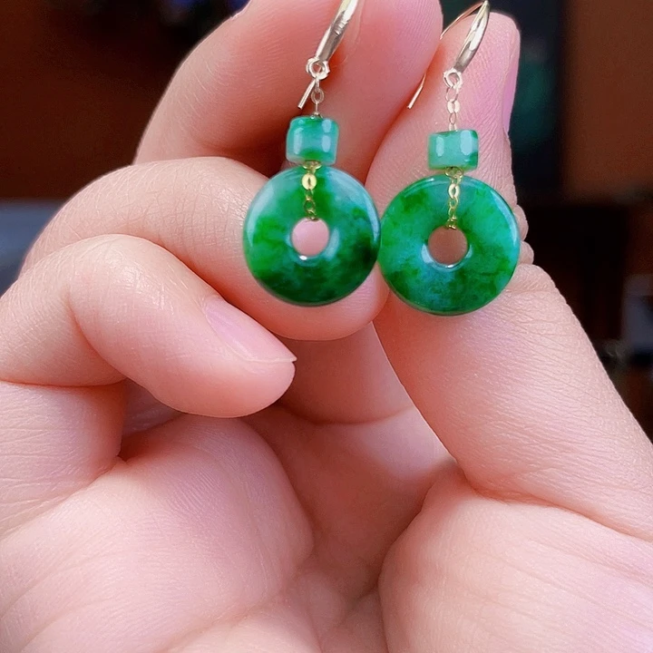 翡翠18K金镶嵌耳饰饰品