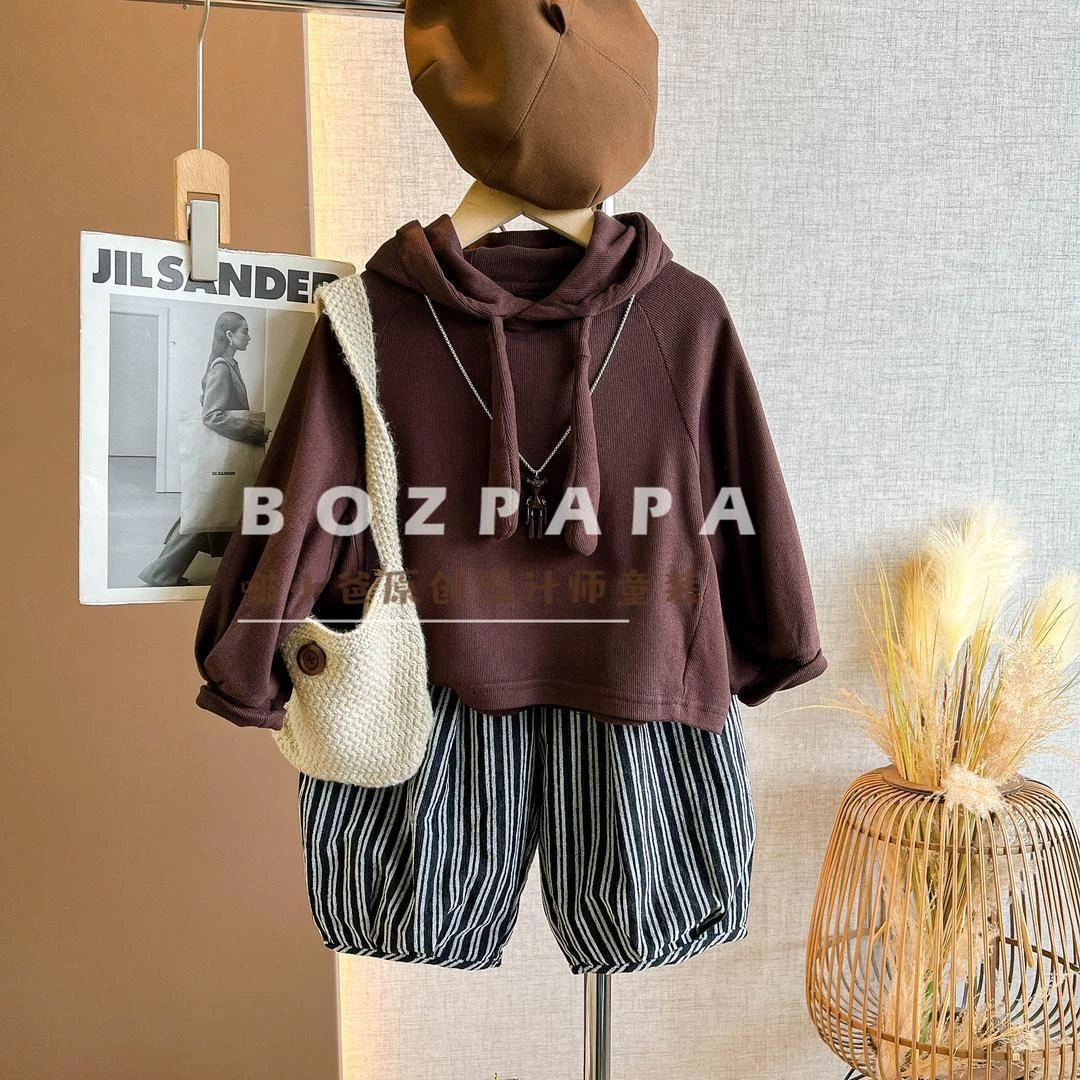 【栗子甜茶】2025秋季男童韩系连帽挂带设计感卫衣两件套