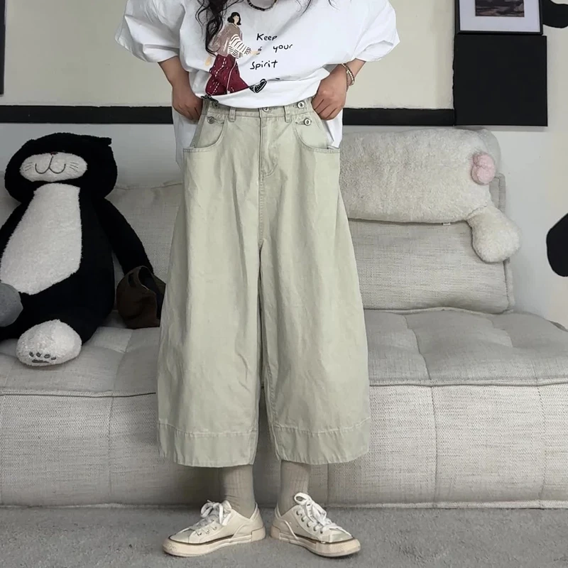橘子罐头卫卫新款百搭阔腿宽松直筒休闲日系港风潮流8分短裤