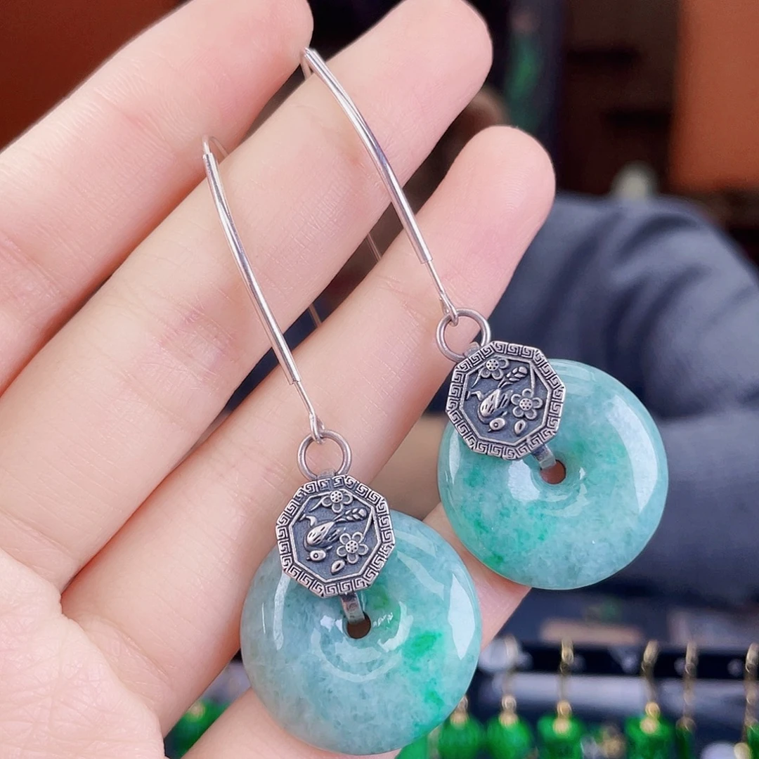 翡翠银S925镶嵌耳饰