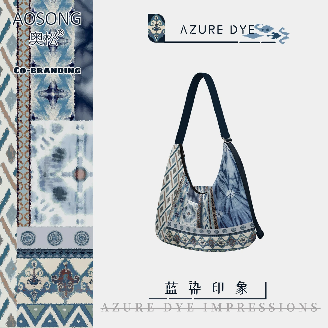 奥松原创蓝染印象帆布包女2025新款百搭上班通勤单肩大斜挎包JSR
