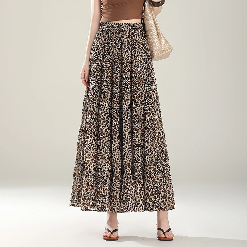 半身裙女垂感雪纺裙夏季长裙复古百褶裙时尚飘逸大摆裙薄