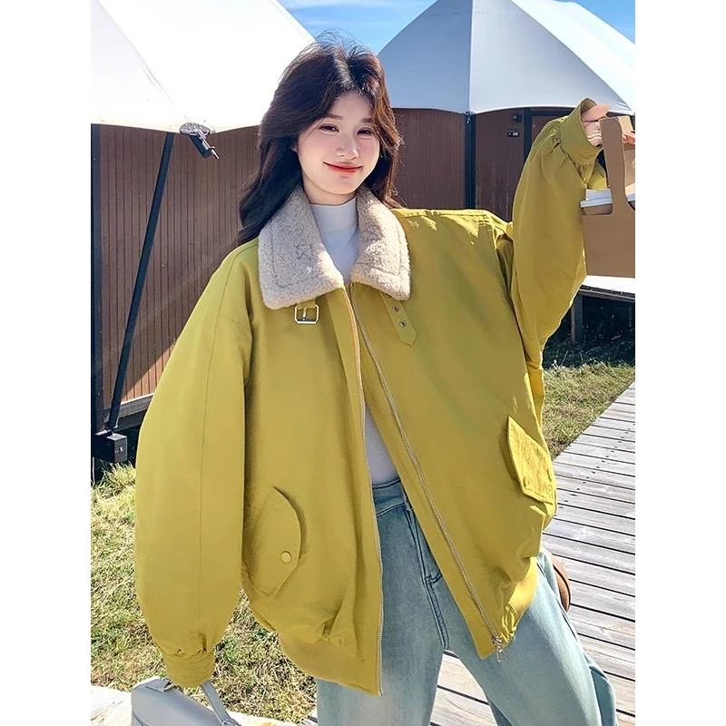 DUCURNO黄色翻领羽绒服女2026冬季新款时尚超好看保暖百搭短外套