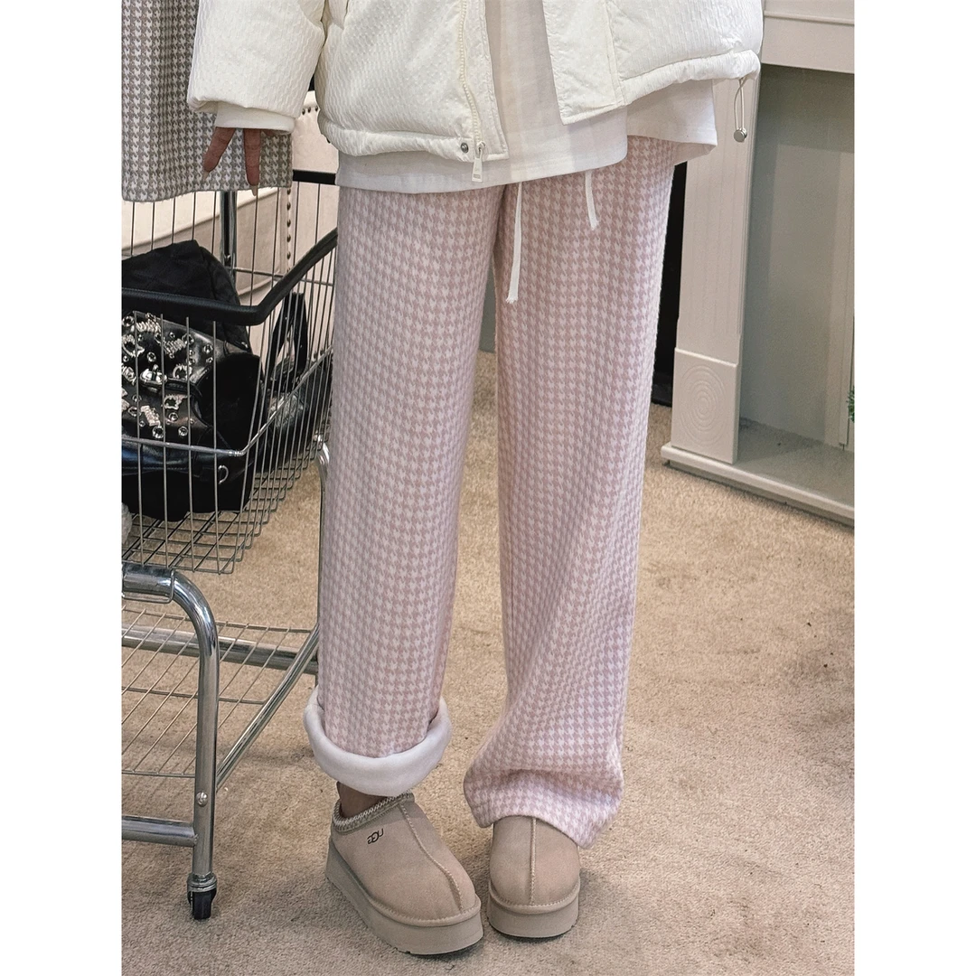 断码捡漏~迷雾岛屿 / 奶气千鸟格乖巧加绒阔腿裤13028花契200斤