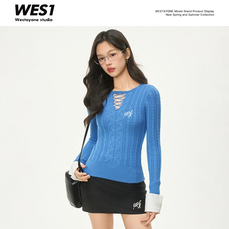 【1月18号新品】WESTAYONE学院设计感收腰显瘦打底针织衫小上衣