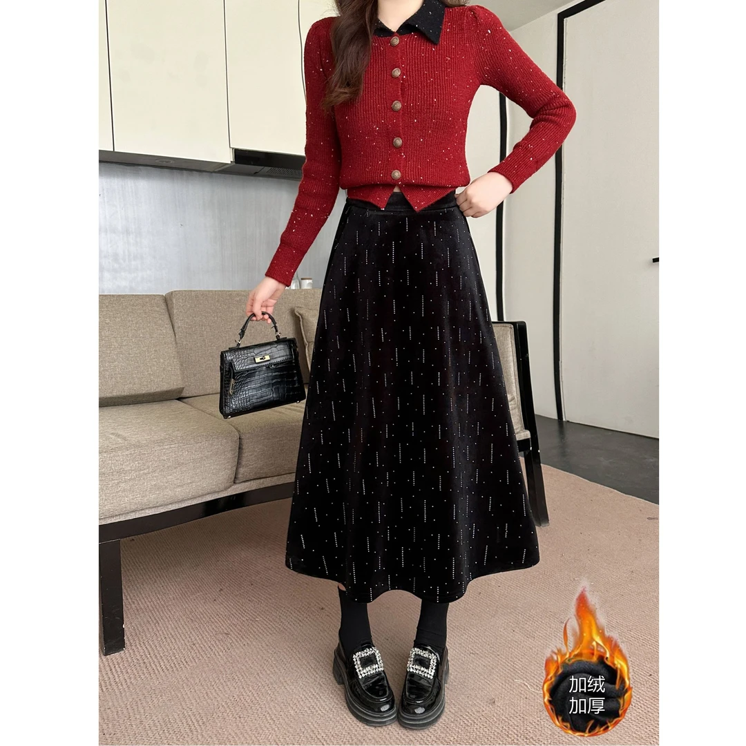 冬季加绒加厚微胖大码女装半身裙洋气高腰气质显瘦-6906