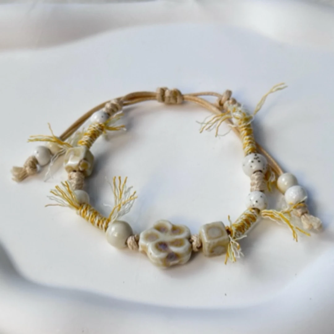 合金陶瓷手链 【重工绳艺陶瓷手串】藏式手编绳陶瓷复古手串