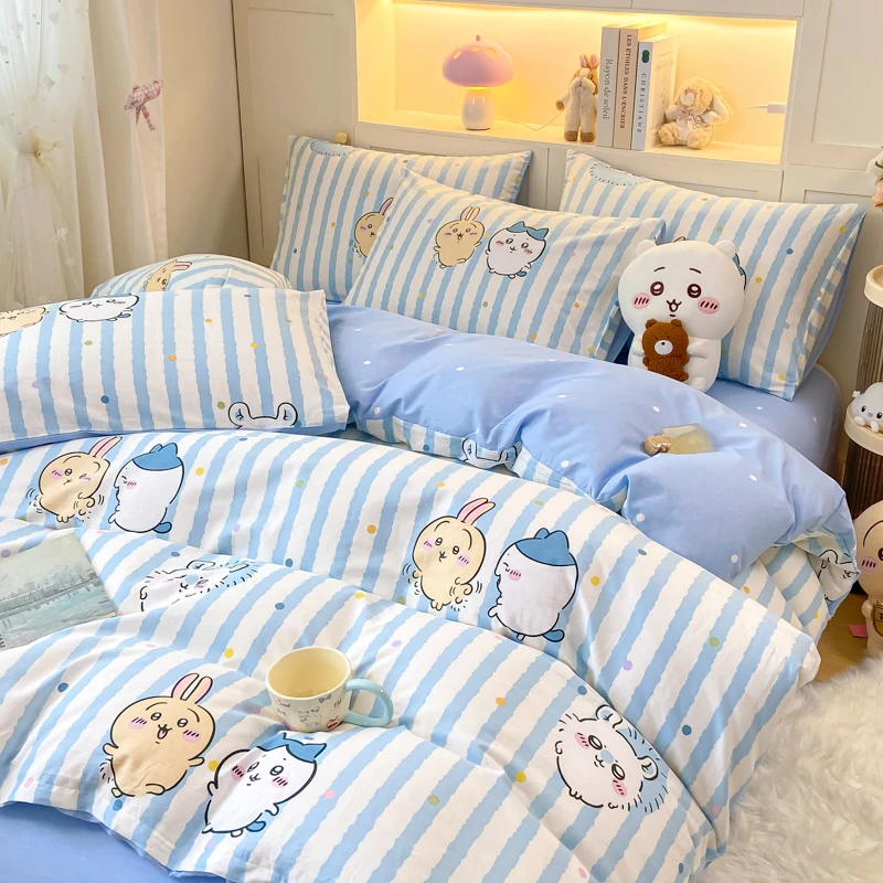 乌萨奇床上四件套纯棉卡通四季款小八吉伊卡哇全棉学生宿舍三件套