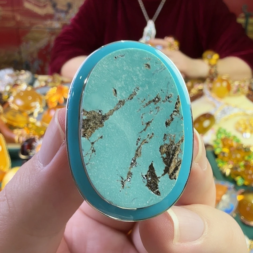 绿松石银S925镀金镶嵌戒指