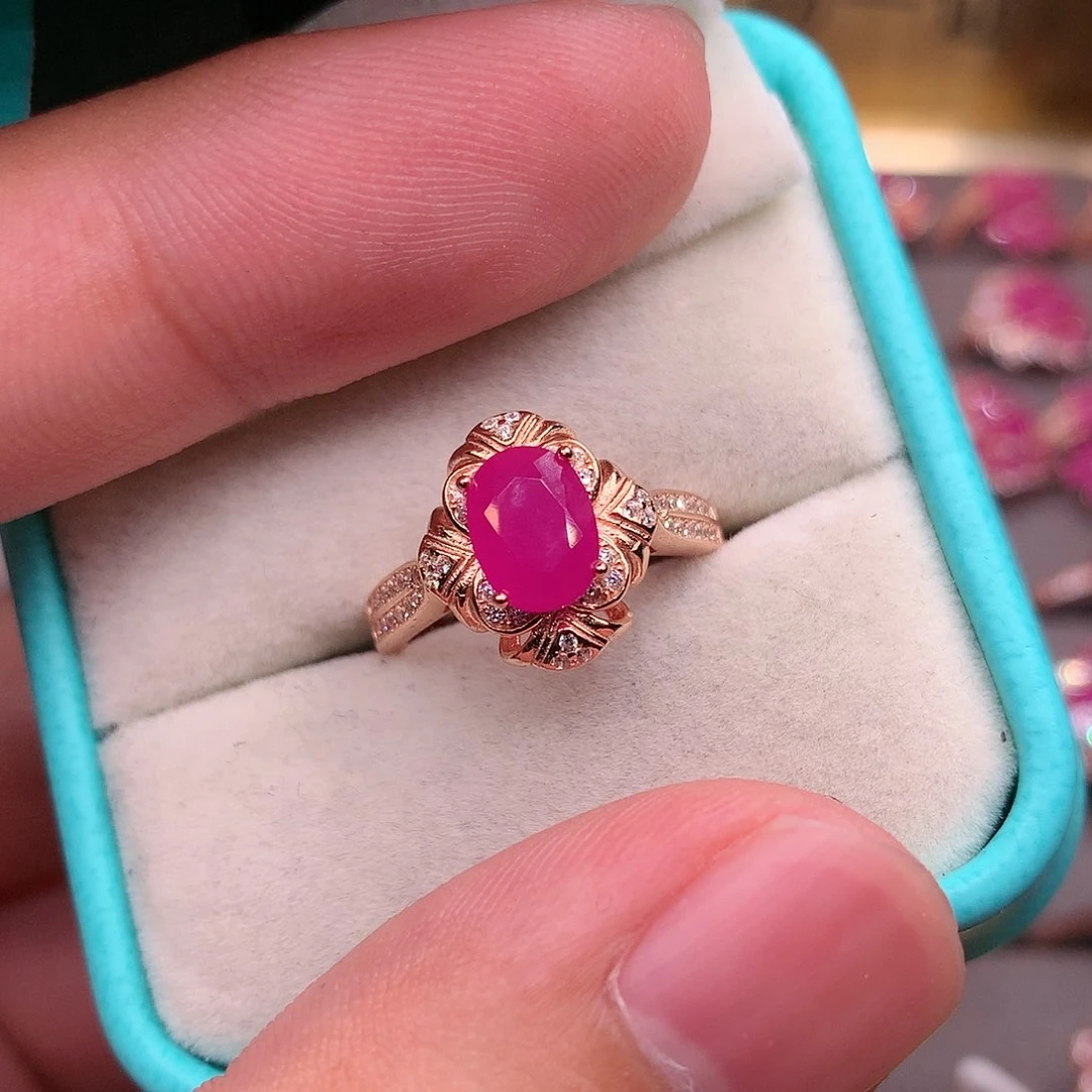 红宝石戒指银S925镶嵌