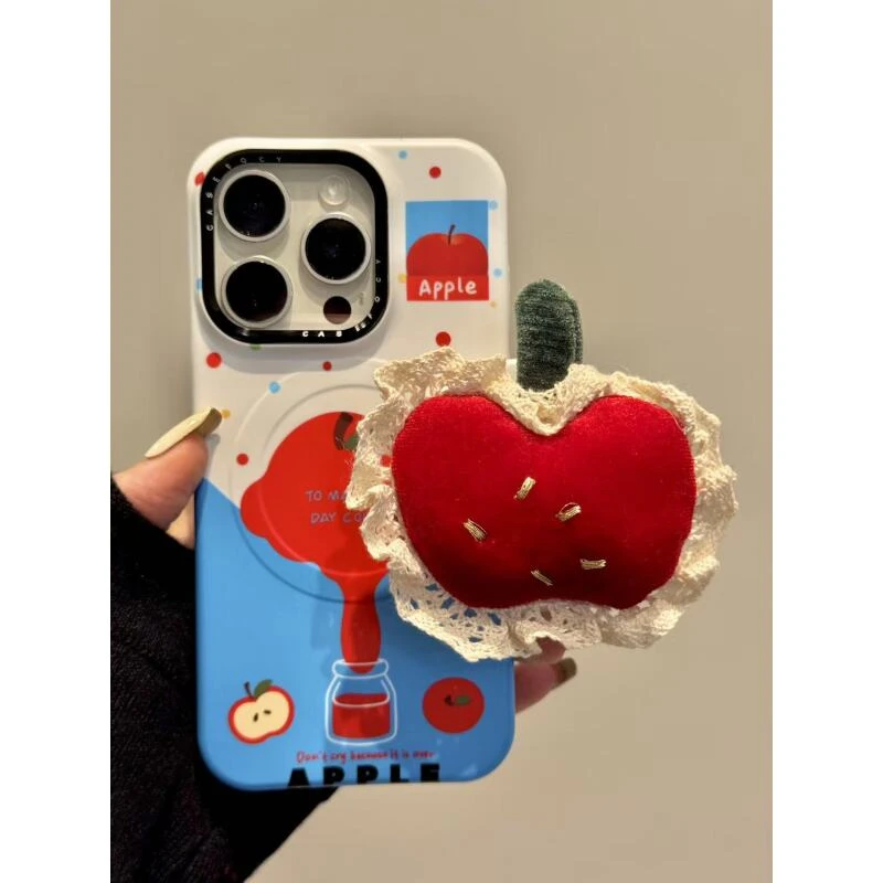 小清新蓝白拼接彩波点红苹果酱适用iphone17promax苹果16手机壳15