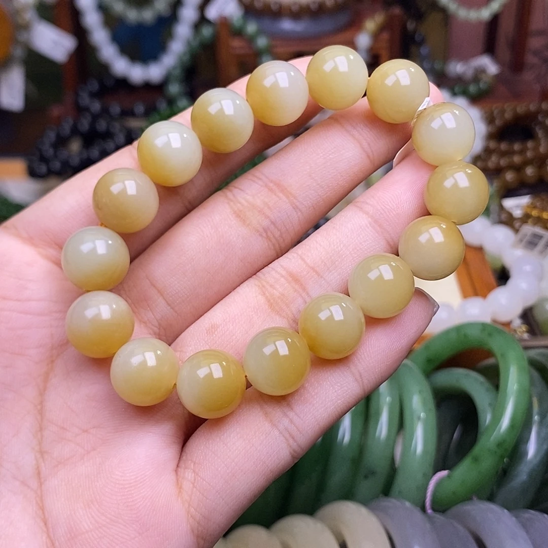 和田玉未镶嵌颈饰糖玉老矿料脂膏手串12mm