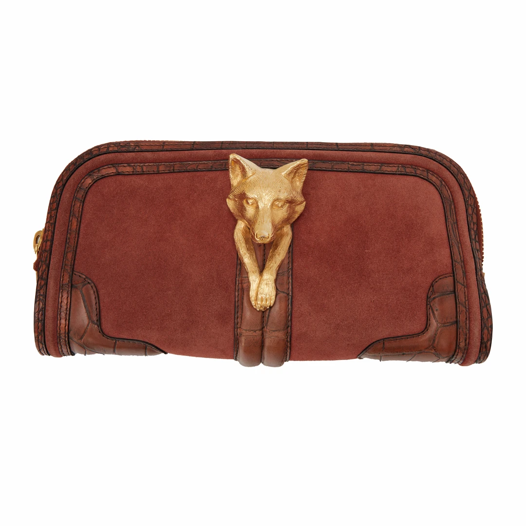 BURBERRY/博柏利金属狐狸配饰拼接鳄鱼皮高奢女士手拿包 3844095