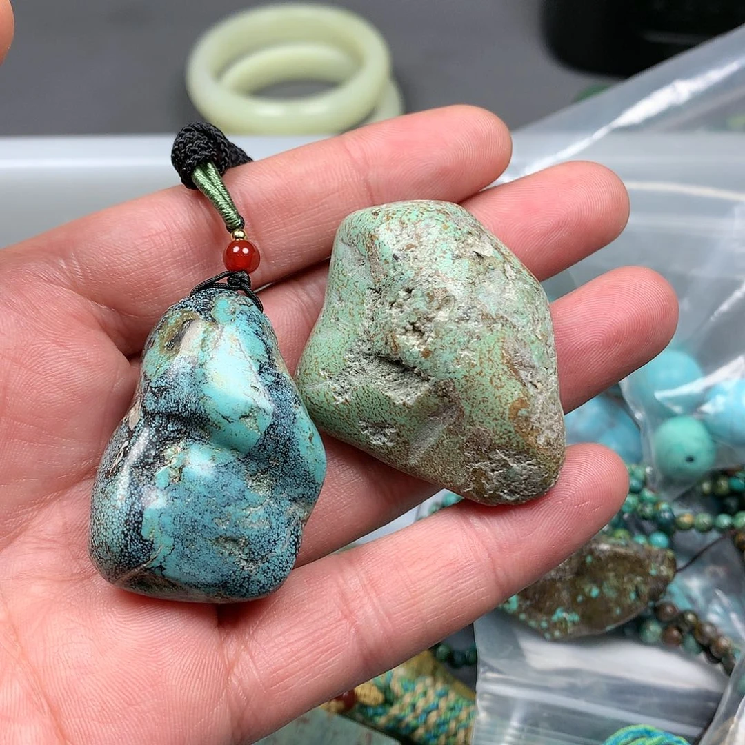 和田玉把件未镶嵌青*