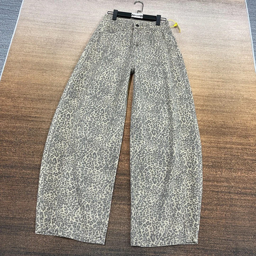 A13-S337D 豹纹小众设计超酷拼接大版弯刀裤 无弹软牛仔（不换退）