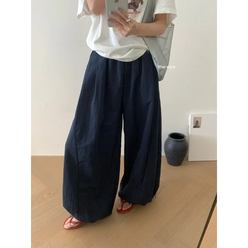 设计感抽绳裤脚弯刀休闲裤春夏韩系高腰压褶显瘦九分裤