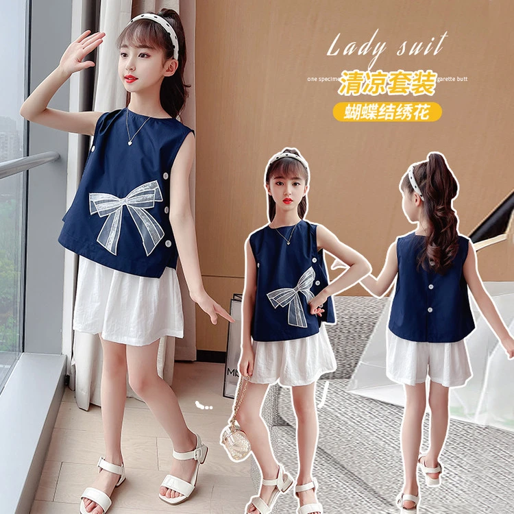 女童夏季新款无袖短裤套装2025新款韩版女童裙子6-12女童夏装套装