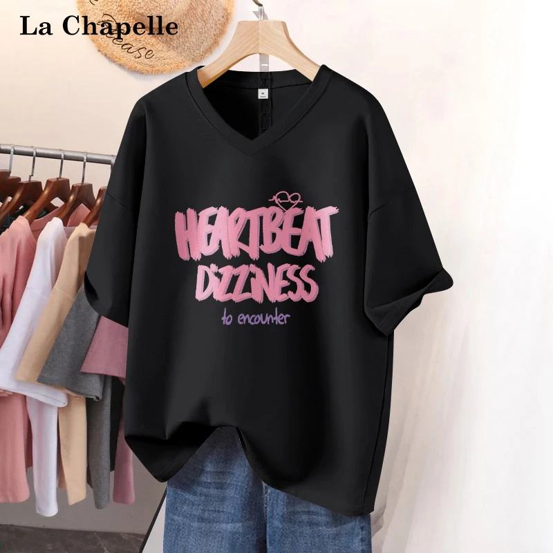 拉夏贝尔纯棉短袖T恤女款2025洋气小众设计感初中生上衣韩版女装